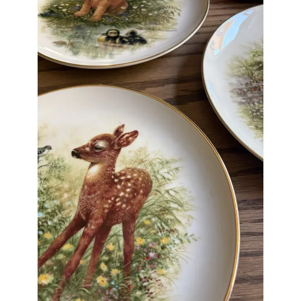 Vintage Wall Hanging Plates Woodland Animals Giordano Collector's Plate Set of 4